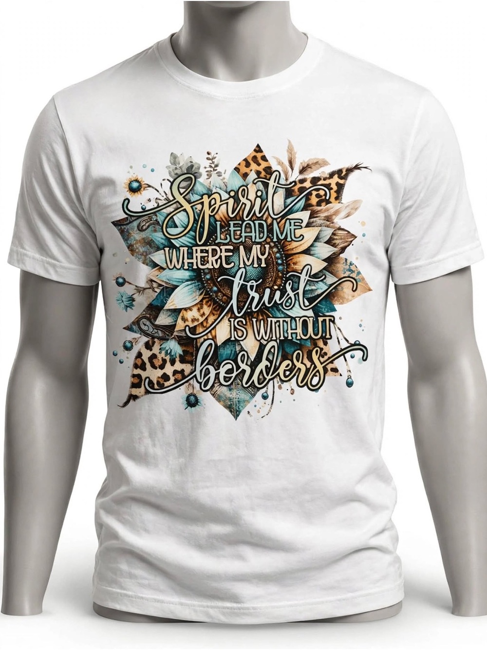 White Short-Sleeve Graphic Tee - 'Spirit Lead Me' Floral Faith Design